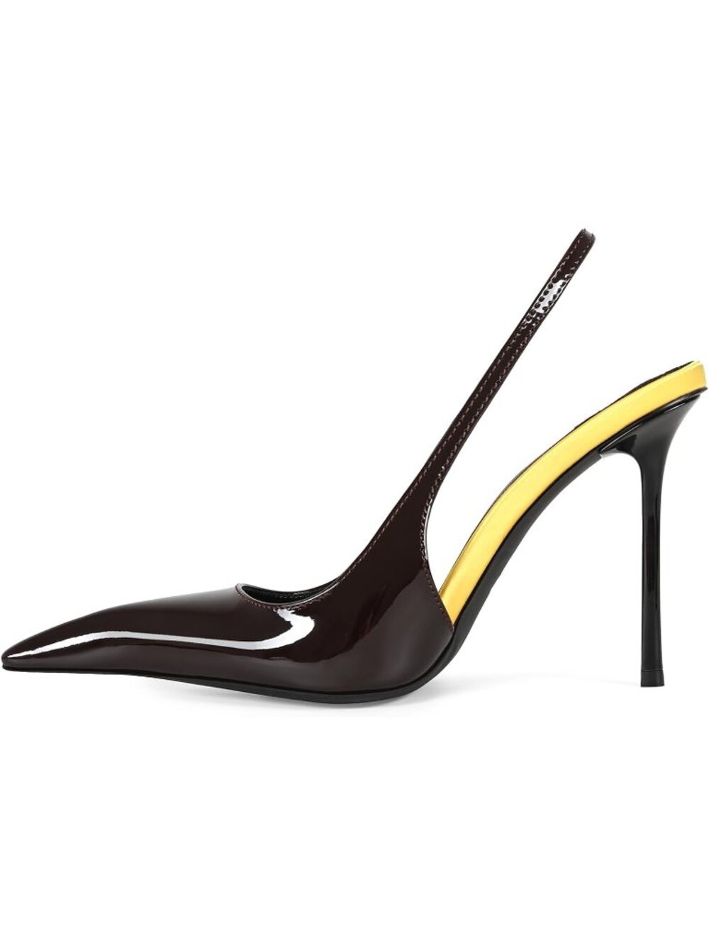 Women's Coffee Patent Leather Pointed Close Toe Stiletto High Heels Backless